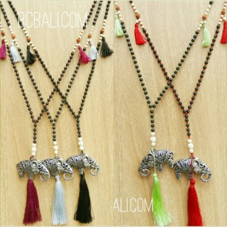 black larva beads stone tassels necklace bronze tassels wholesale price 